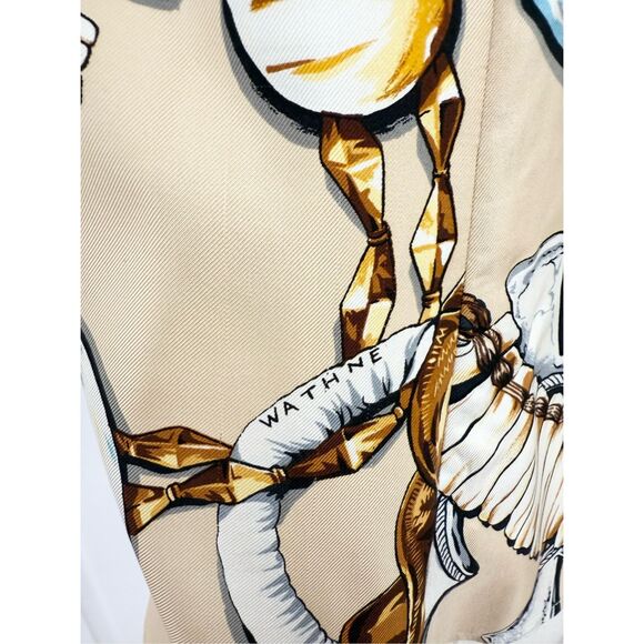 Vintage Wathne Womens Tan Silk Shell Aztec Western Print Blouse Top Size 4 - Picture 5 of 9